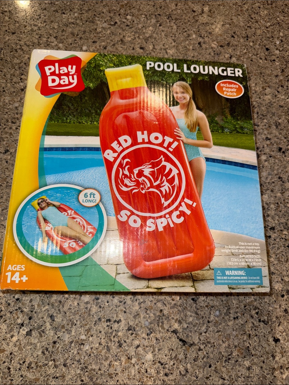 Play Day "Red Hot! So Spicy" Inflatable Pool Lounger - Pool Float- Red/Yellow